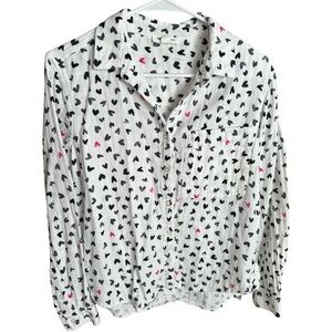 Beach Lunch Lounge Heart Button Down Women’s Size M